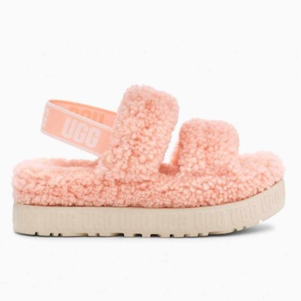 UGG Women's 9 Oh Fluffita Platform Slip On Sheepskin Sherpa Sandal in Pink $110 - Picture 3 of 16